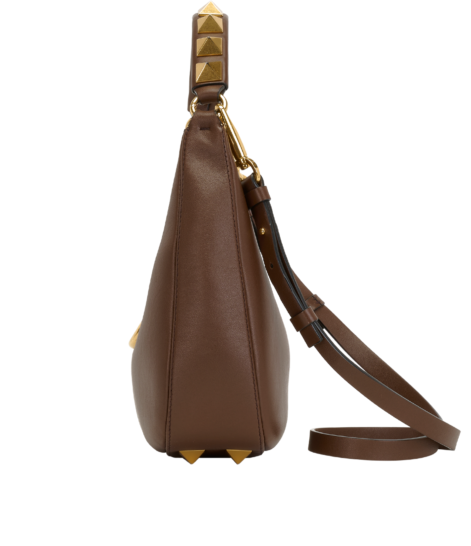 V Logo Studded Shoulder Bag, &pound;550, Handbags, Brown, Leather, Bottom view